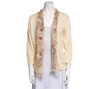 Elegant Hermès Cream Cardigan with Floral Scarf